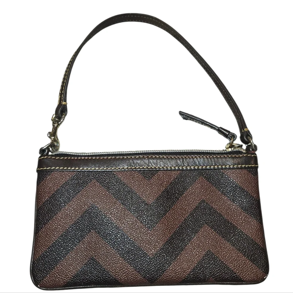 Dooney & Bourke Brown Chevron Wristlet - Picture 2 of 9